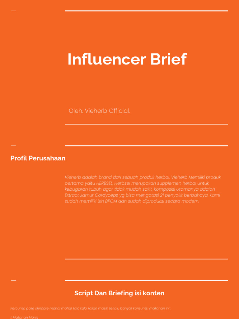 Briefing Influencer untuk Herbsel | PDF