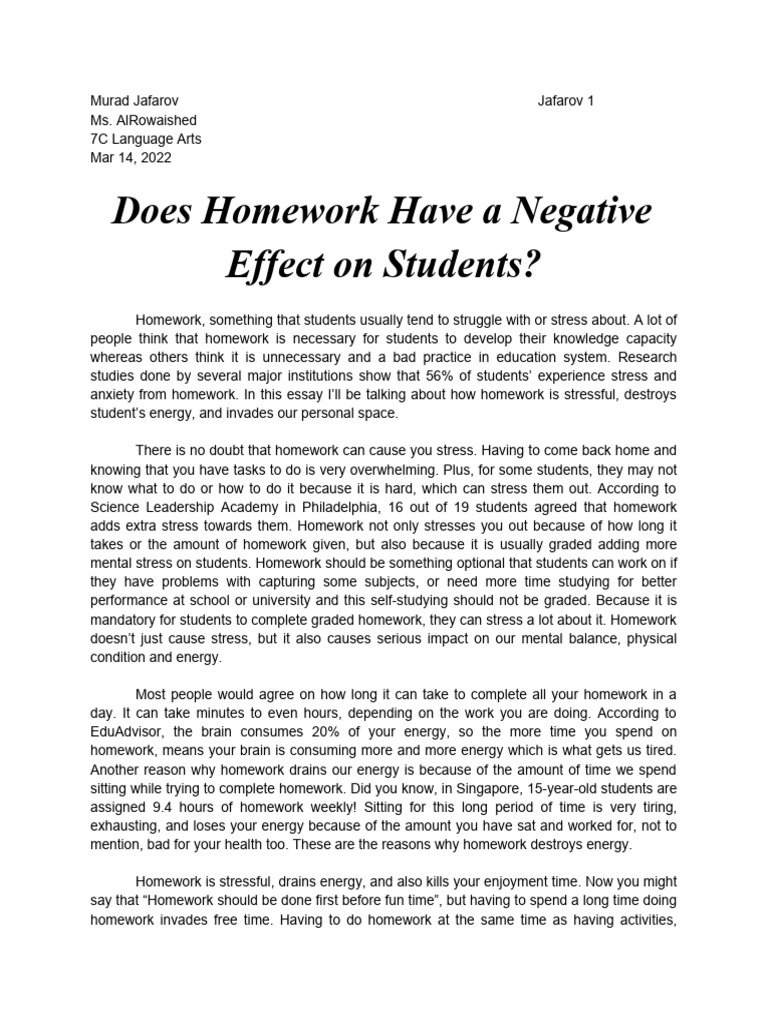 Does homework have a negative effect on students pdf homework