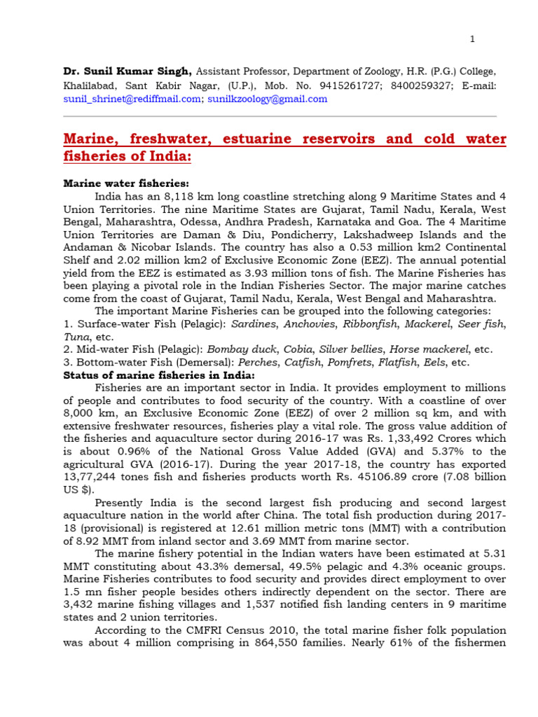 India's Fisheries Overview: Marine, Freshwater, Estuarine | PDF ...
