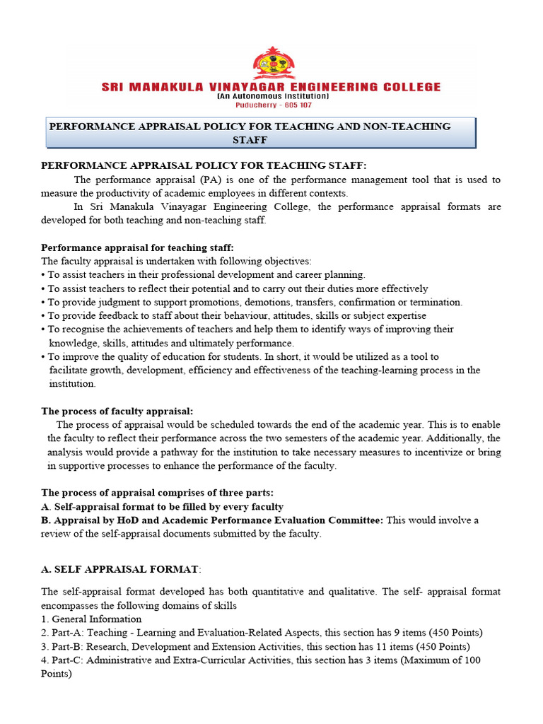 Faculty Performance Appraisal Policy | PDF | Performance Appraisal ...