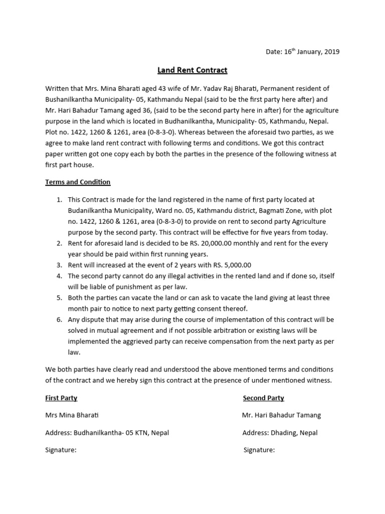 Land Rent Agreement in Kathmandu | PDF | Justice | Crime & Violence