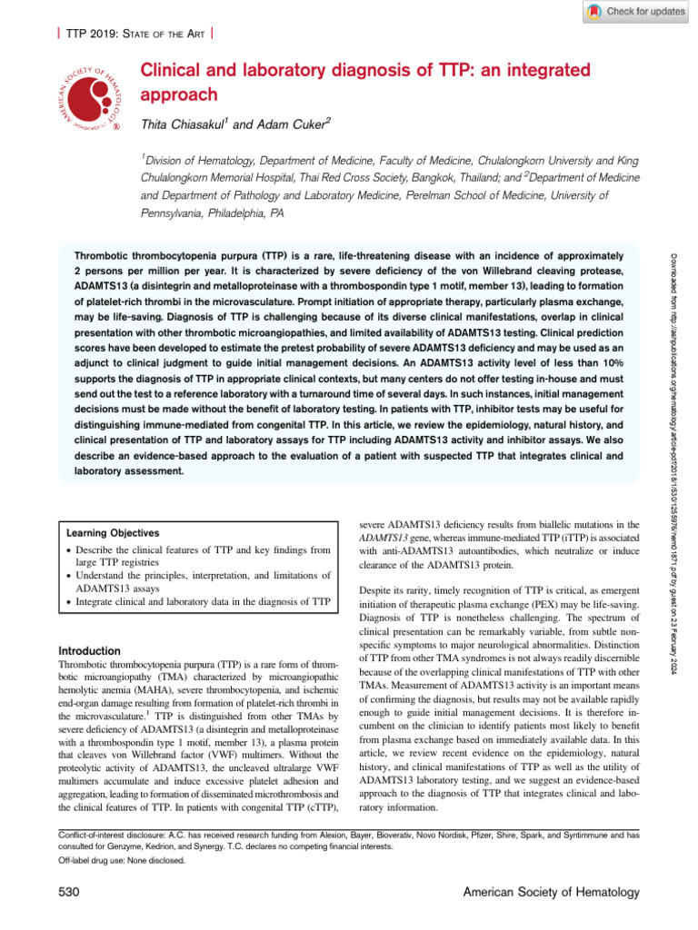 TTP Diagnosis: Clinical and Lab Insights | PDF