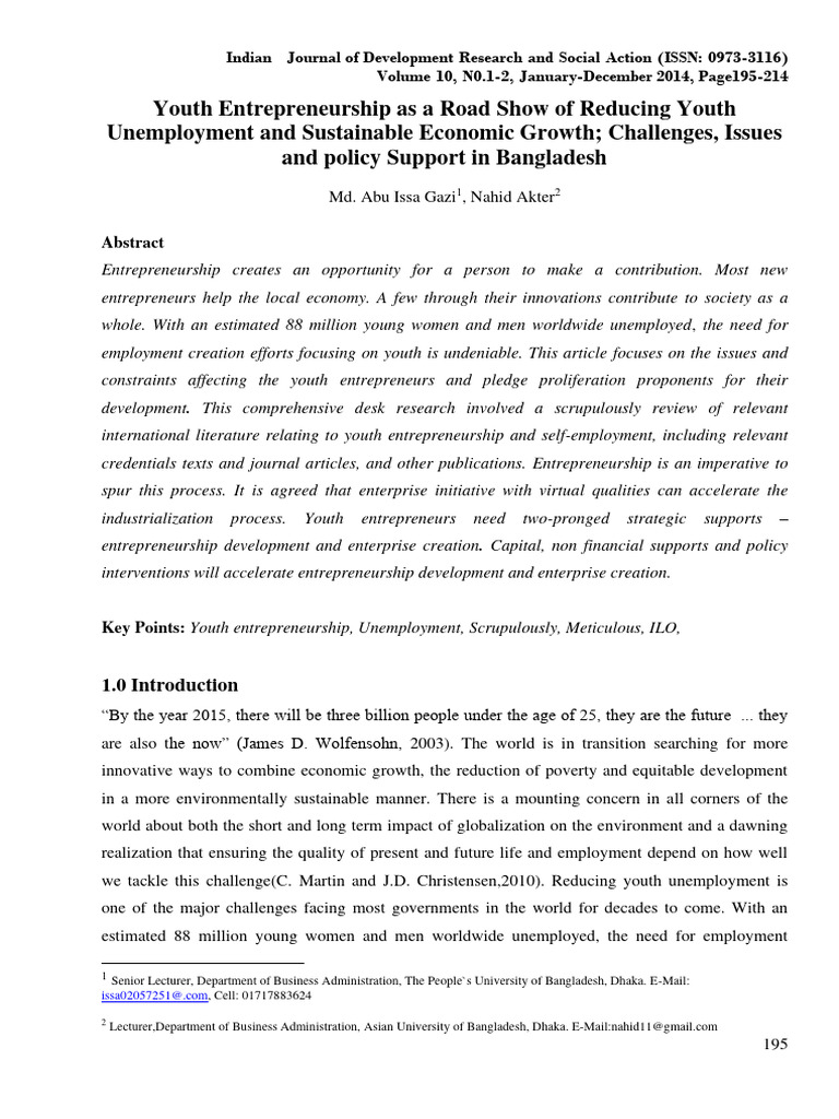 Youth Entrepreneurship in Bangladesh: Solutions | PDF ...