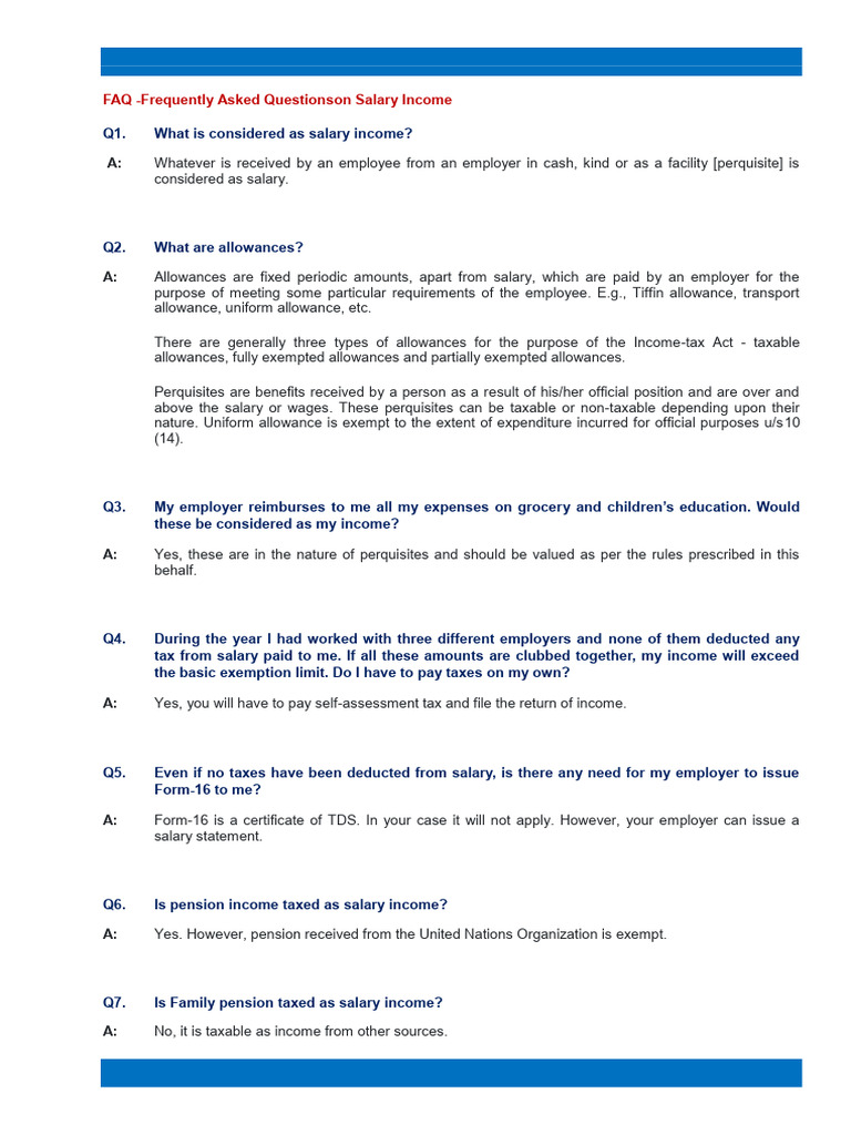 Salary Income FAQ: Tax and Allowances | PDF | Employee Benefits | Salary