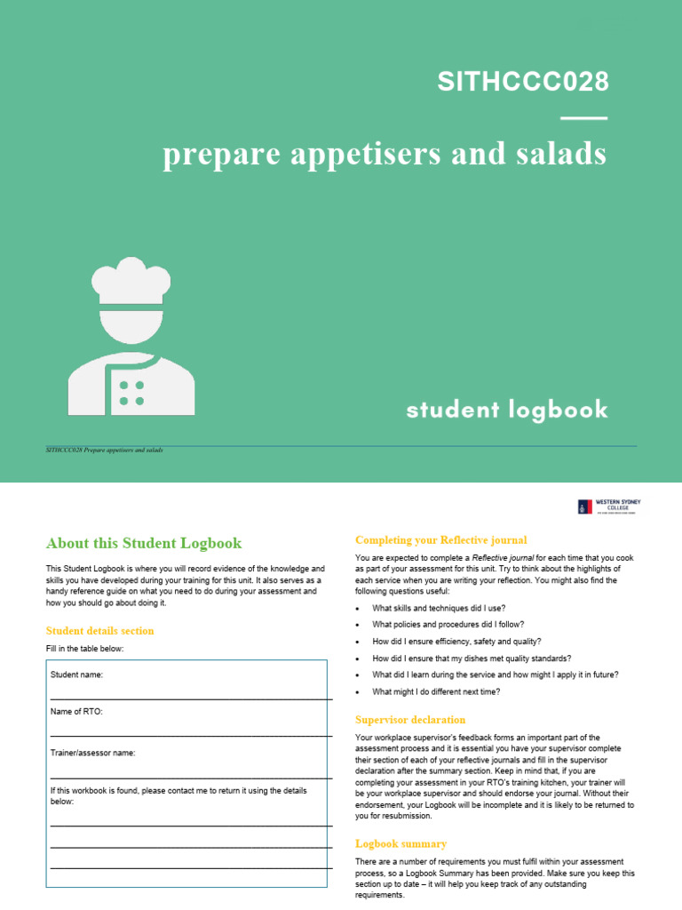 Logbook for Appetisers and Salads | PDF | Cooking | Foods