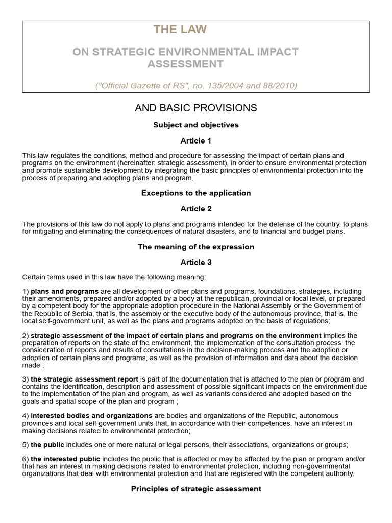 Law - Strategic Environmental Impact Assessment | PDF | Environmental ...