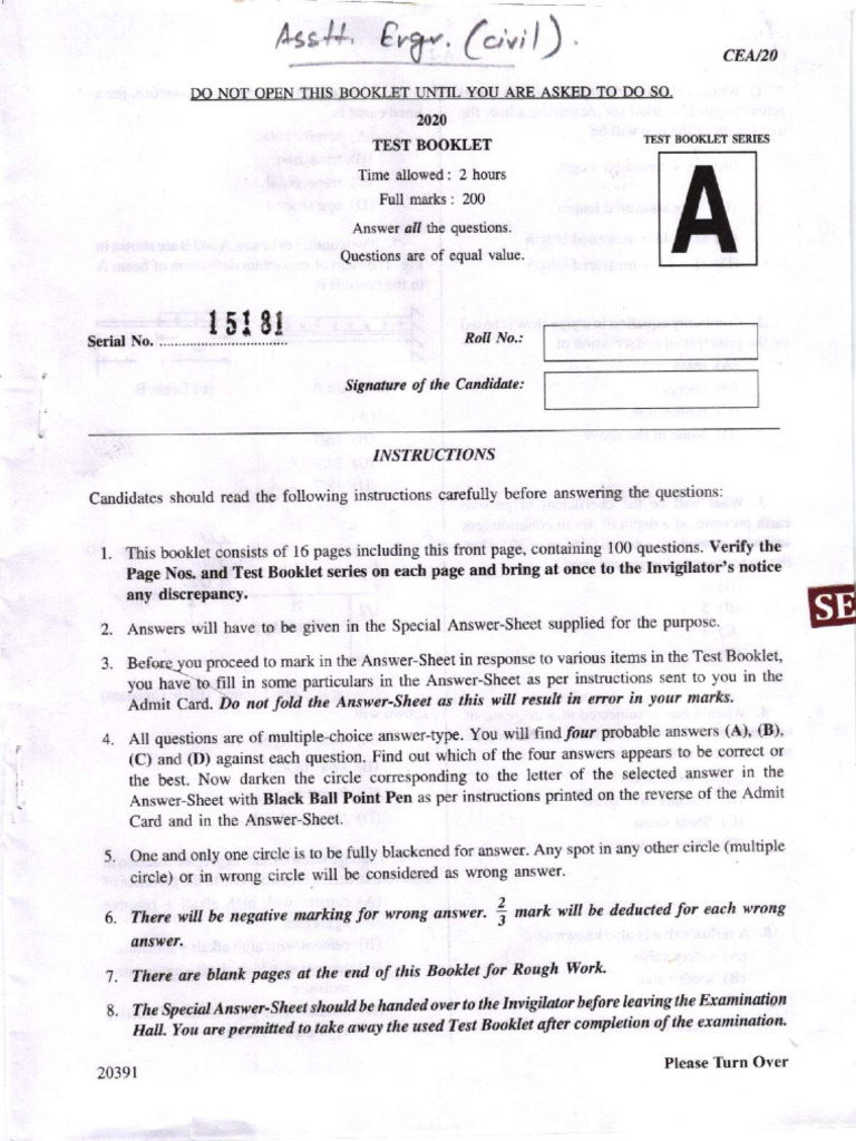 Engineering Test Booklet Instructions | PDF | Stress (Mechanics) | Beam ...