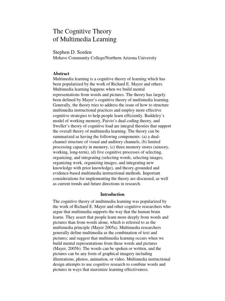 The Cognitive Theory of Multimedia Learn | PDF | Working Memory | Memory