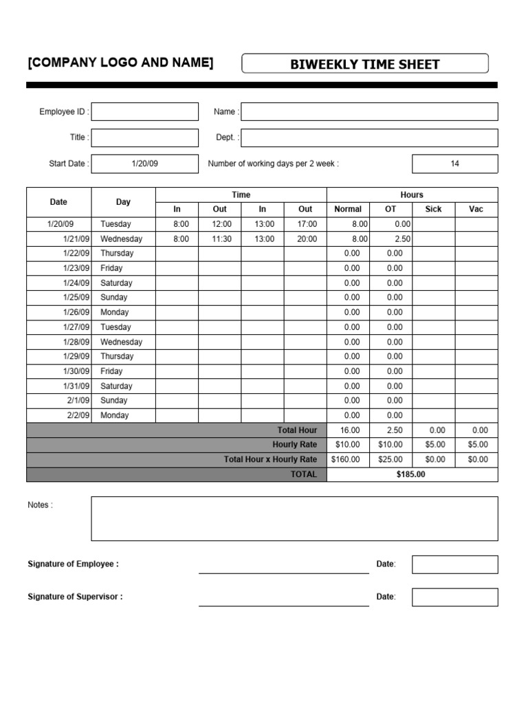 Biweekly time sheet pdf