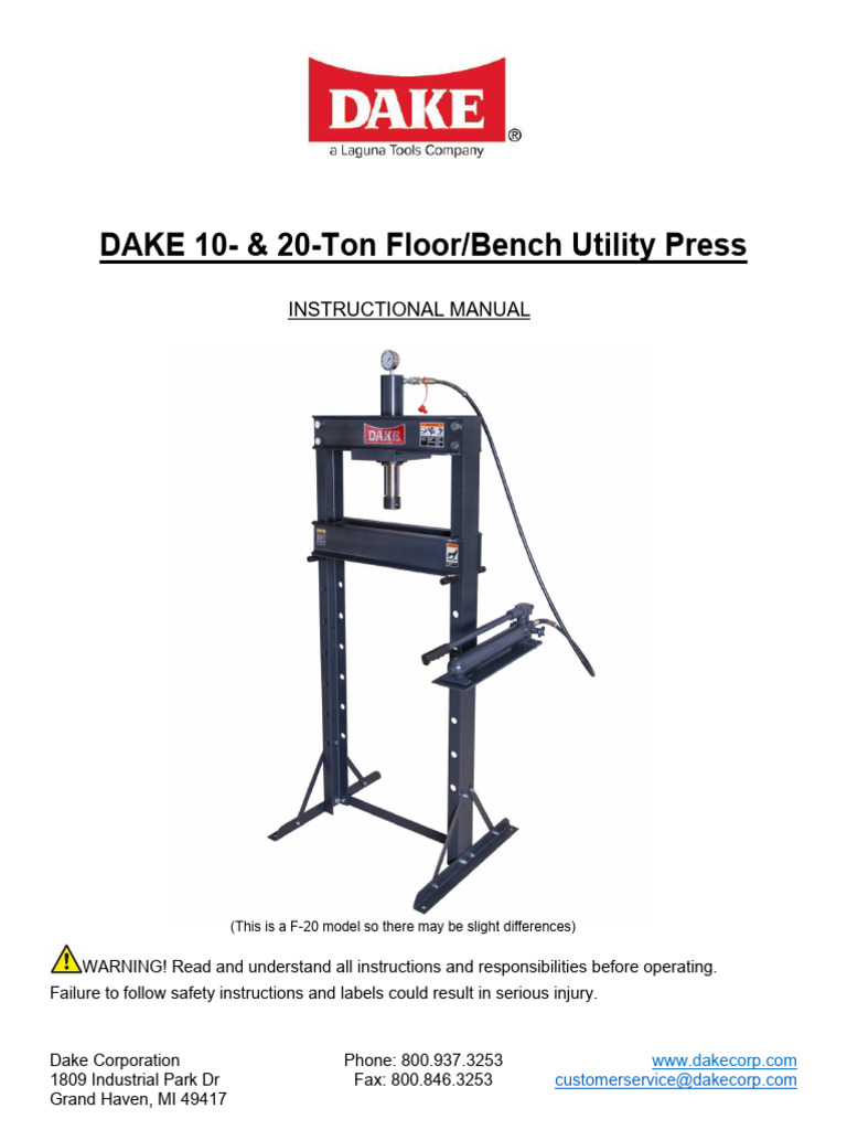 Dake 10-20 Ton Utility Press Manual | PDF | Screw | Pump