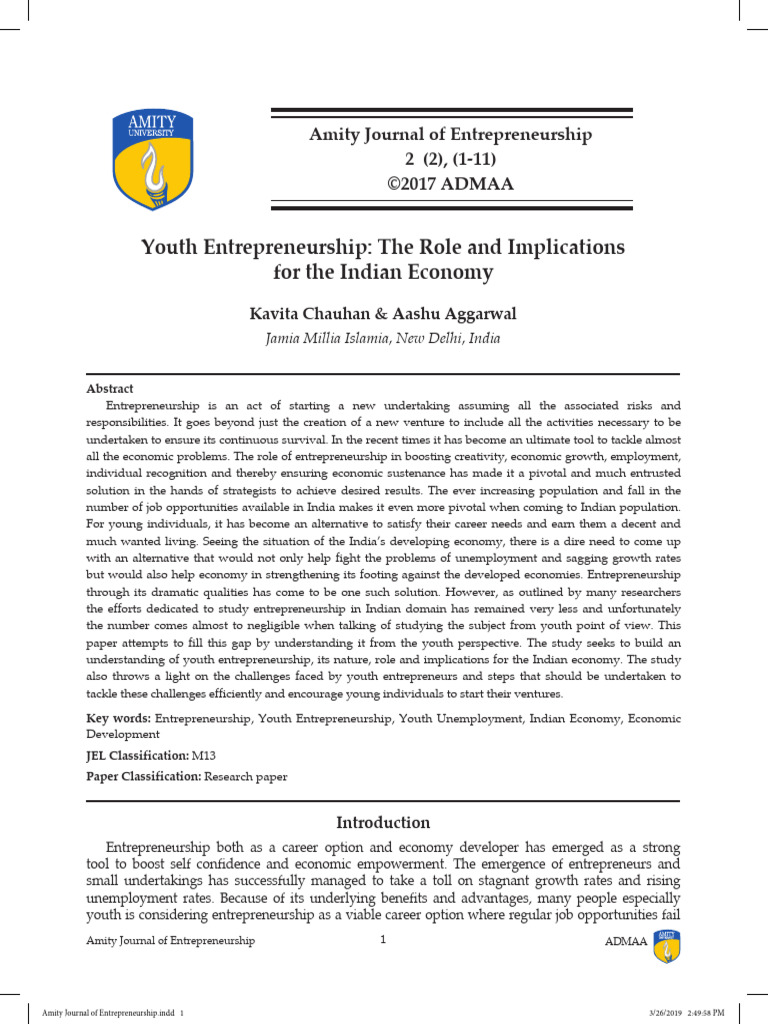 Youth Entrepreneurship in India | PDF | Entrepreneurship | Innovation
