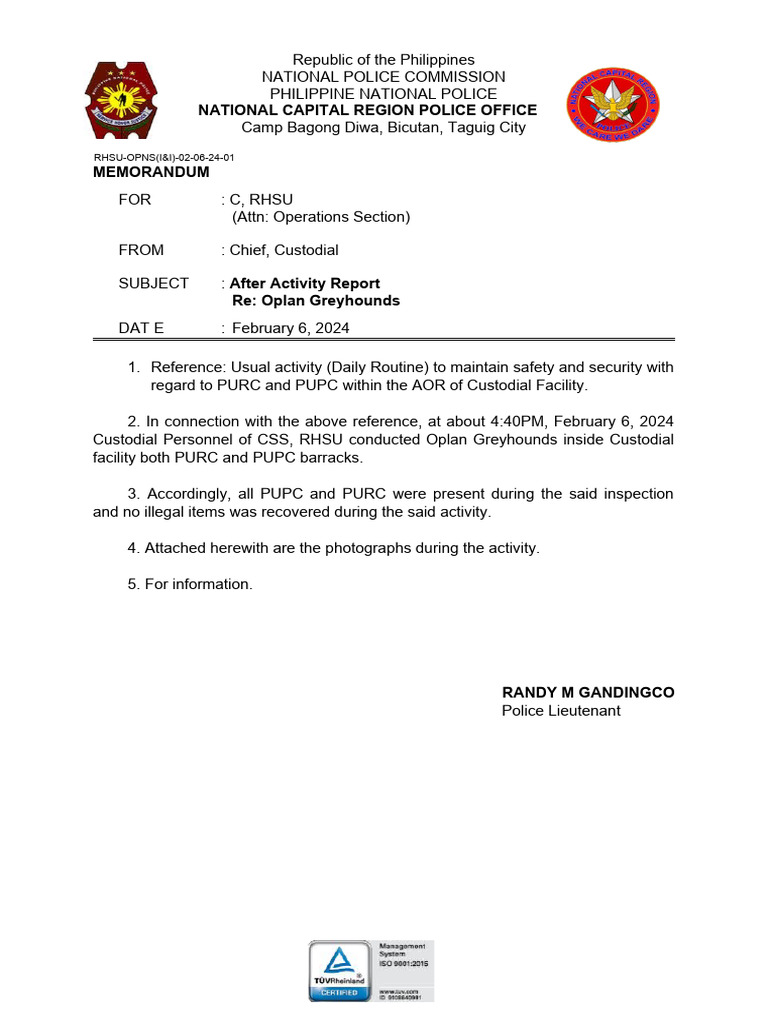 Oplan Greyhounds Activity Report Pdf