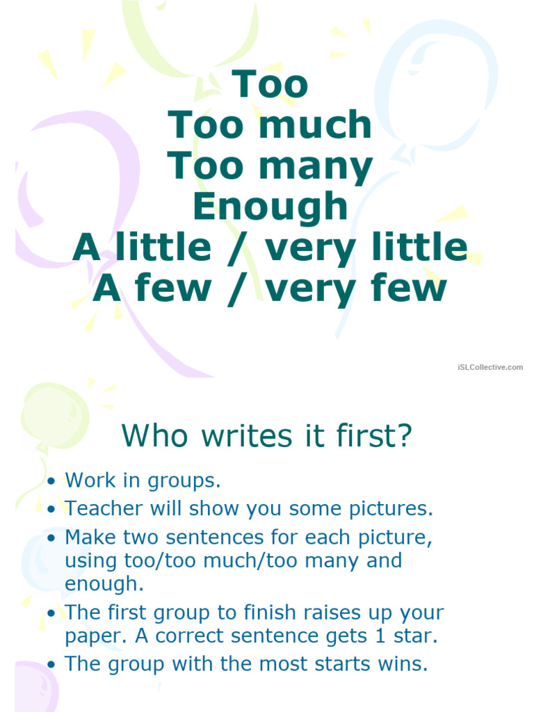Using Too and Enough in Sentences | PDF | Self-Improvement