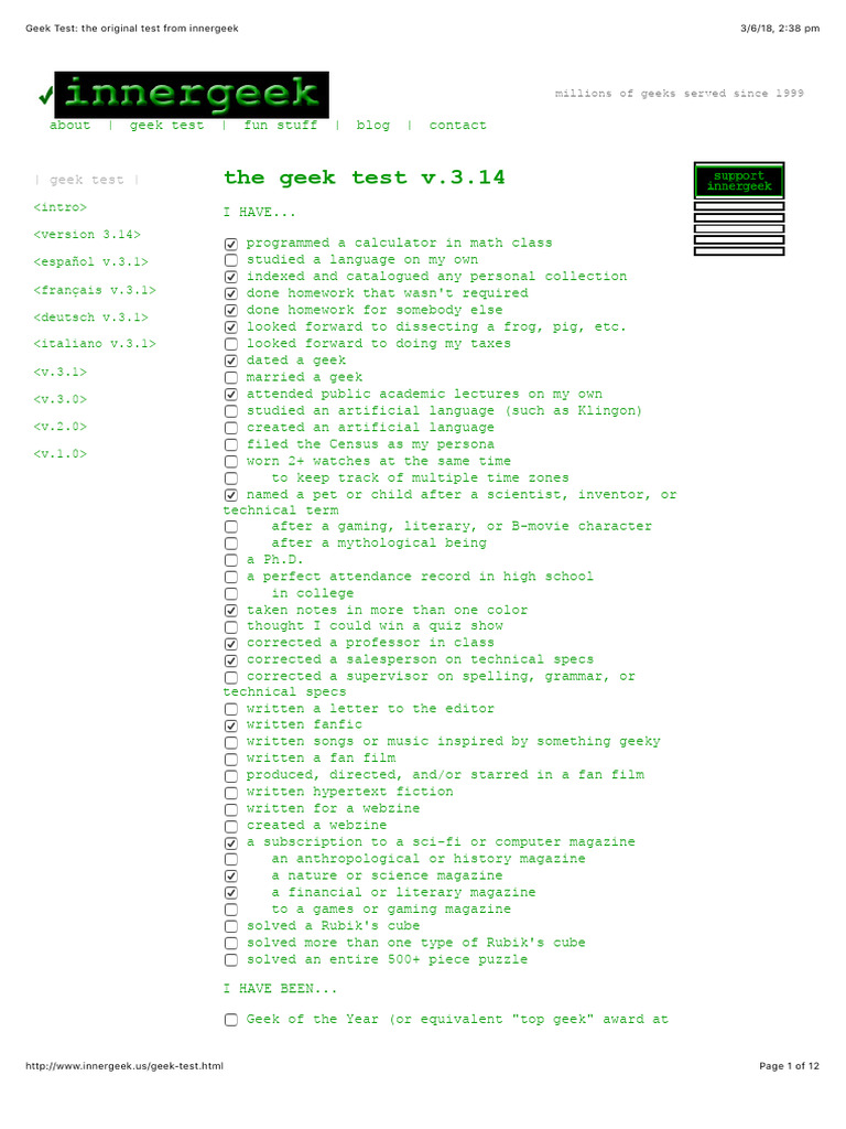 Geek Test: Discover Your Geekiness | PDF | Scripting Language
