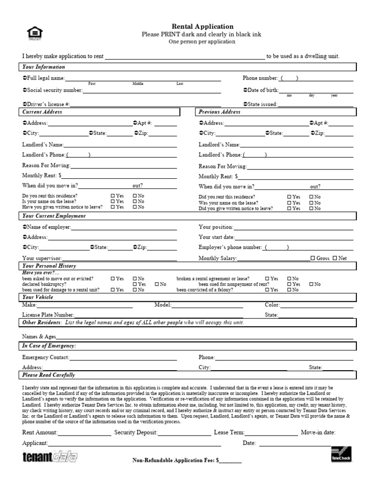 Rental Application Form | PDF | Landlord | Lease