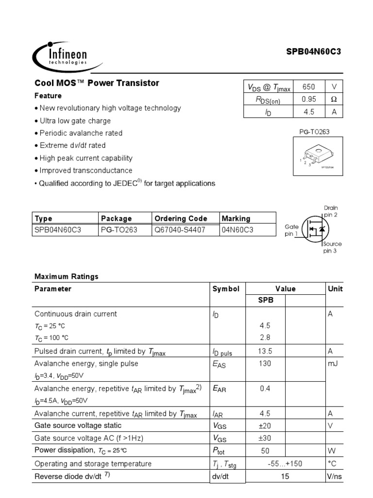 04N60C3 | PDF | Capacitor | Mosfet