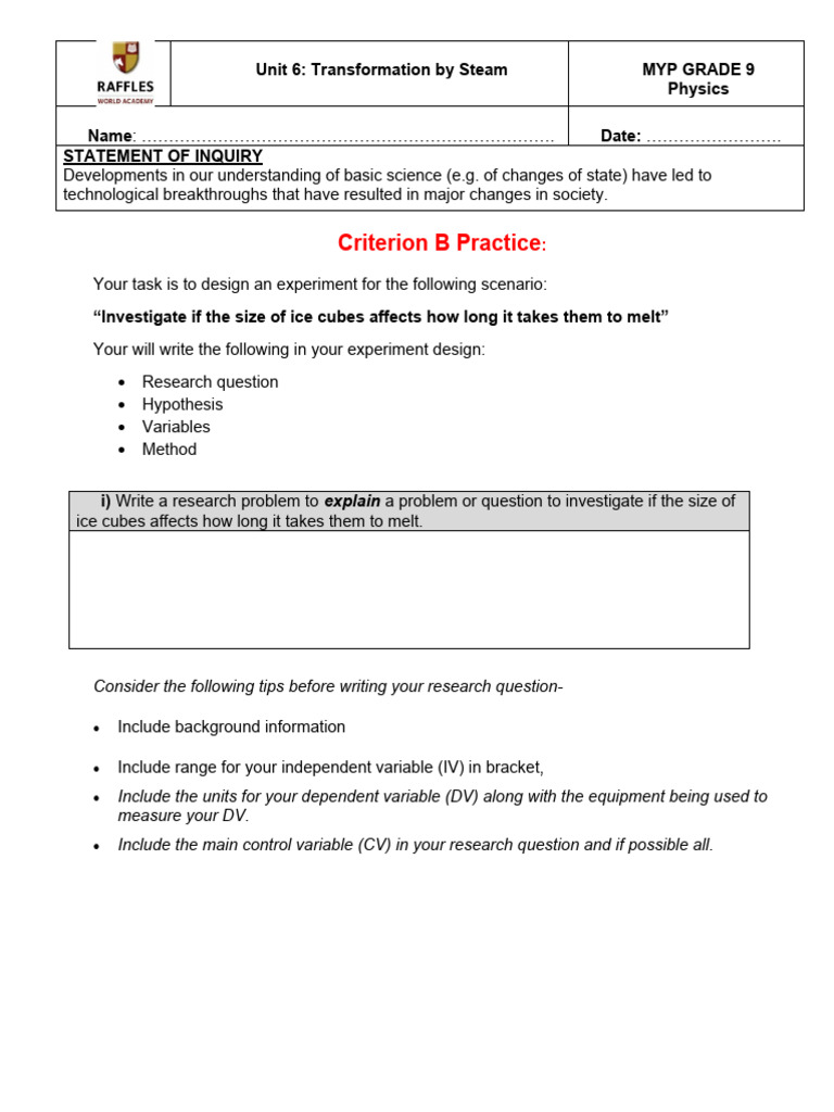 Criterion B How To Design An Investigation Practice Task