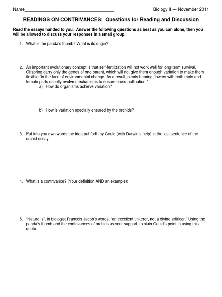 Understanding Biological Contrivances | PDF | Flowers | Thumb