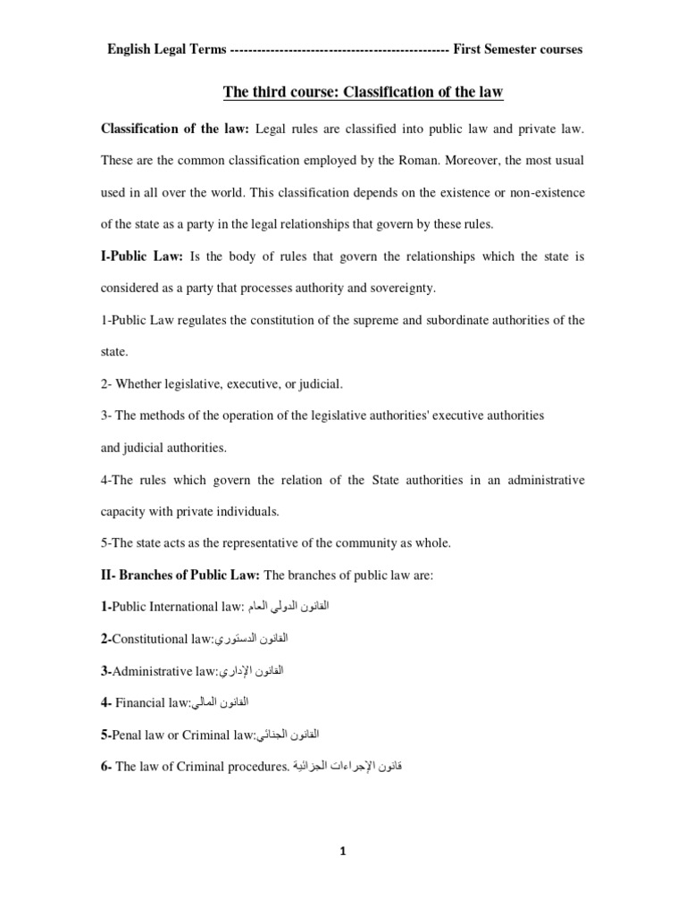 3 The third course Classification of the law PDF Public Law