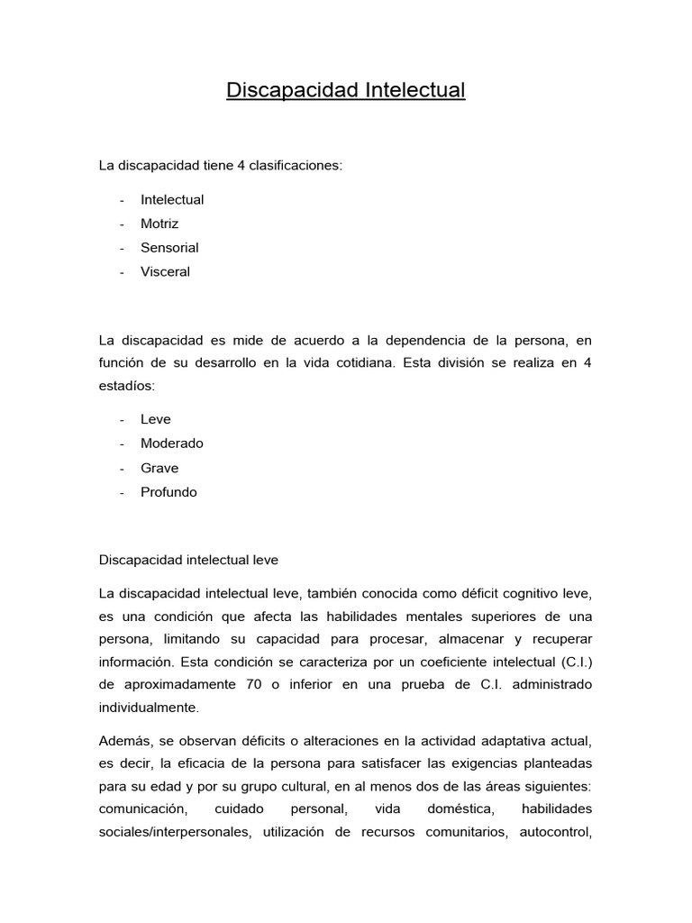 Clasificación y características de la discapacidad intelectual | PDF ...