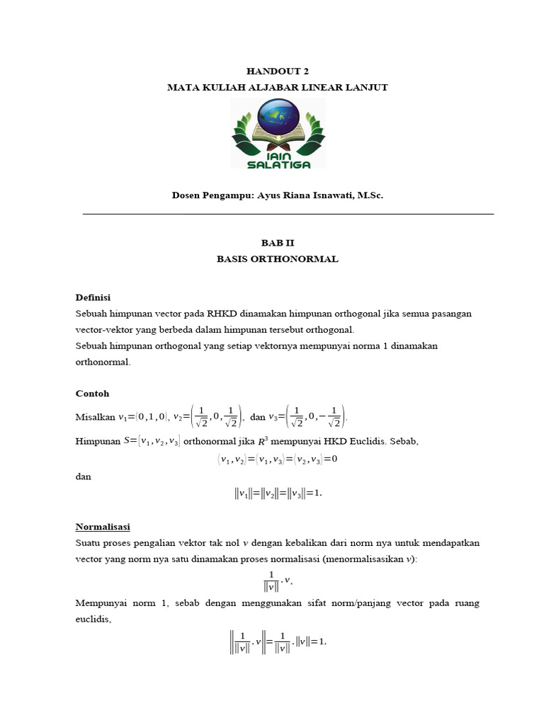 Basis Orthonormal dalam Aljabar Linear | PDF