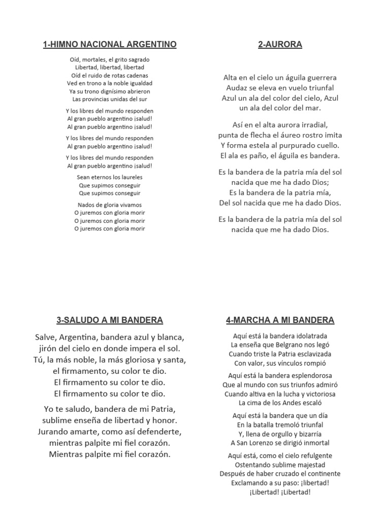Himnos Patrios Argentinos: Gloria y Libertad | PDF