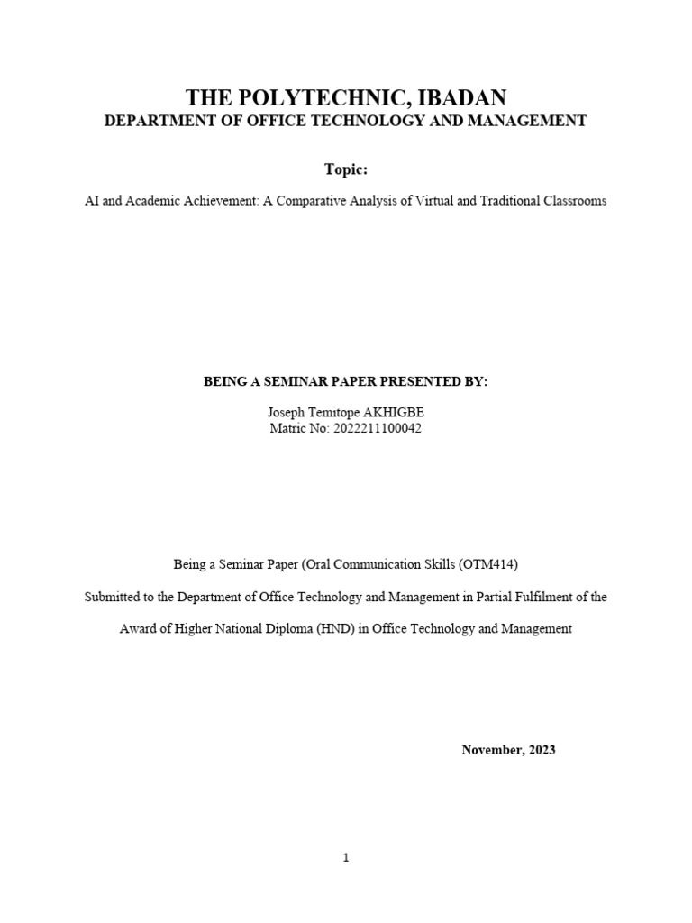 AI AND ACADEMIC ACHIEVEMENT - A COMPARATIVE ANALYSIS OF VIRTUAL AND ...