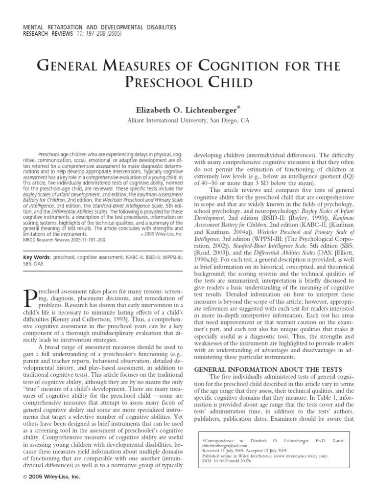 Cognitive Assessment Tests for Preschoolers | PDF | Wechsler Adult ...