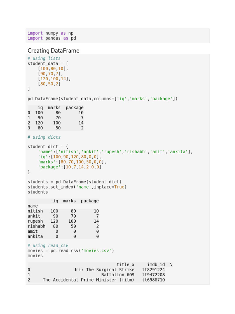 DataFrame Creation and Analysis | PDF | Professional Sports Leagues ...