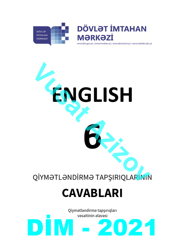 Dﾄｰm ﾄｰngilis Dili 6 Ci Sinif Testinin Cavablarﾄｱ 2021 Vﾃｼsﾉ冲 ﾆ循izov Pdf