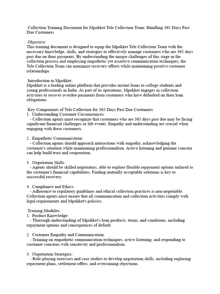 Mpokket Tele Collection Training Guide | PDF | Empathy | Negotiation