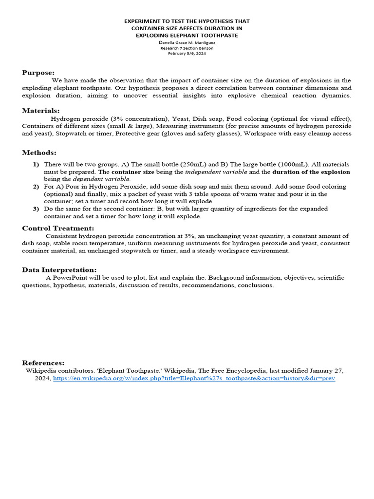 Experiment To Test The Hypothesis That | PDF | Experiment | Hydrogen ...