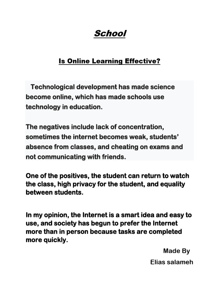 Effectiveness of Online Learning | PDF