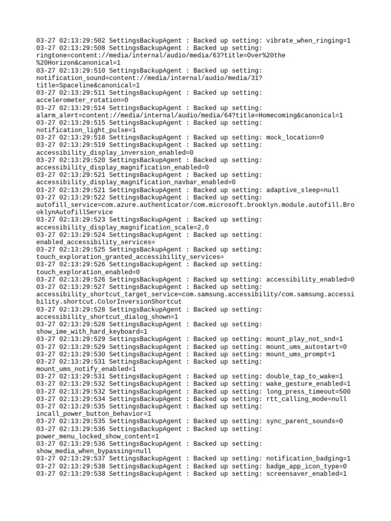 Android Settings Backup Log | PDF