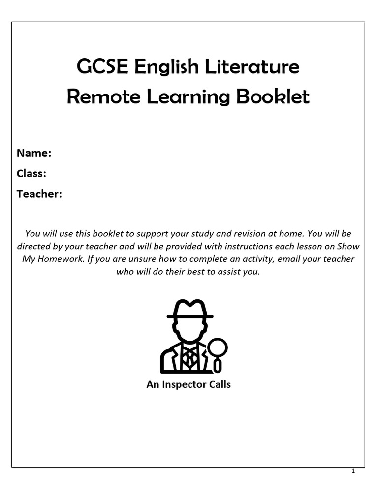 An Inspector Calls Remote Learning Booklet PDF | PDF
