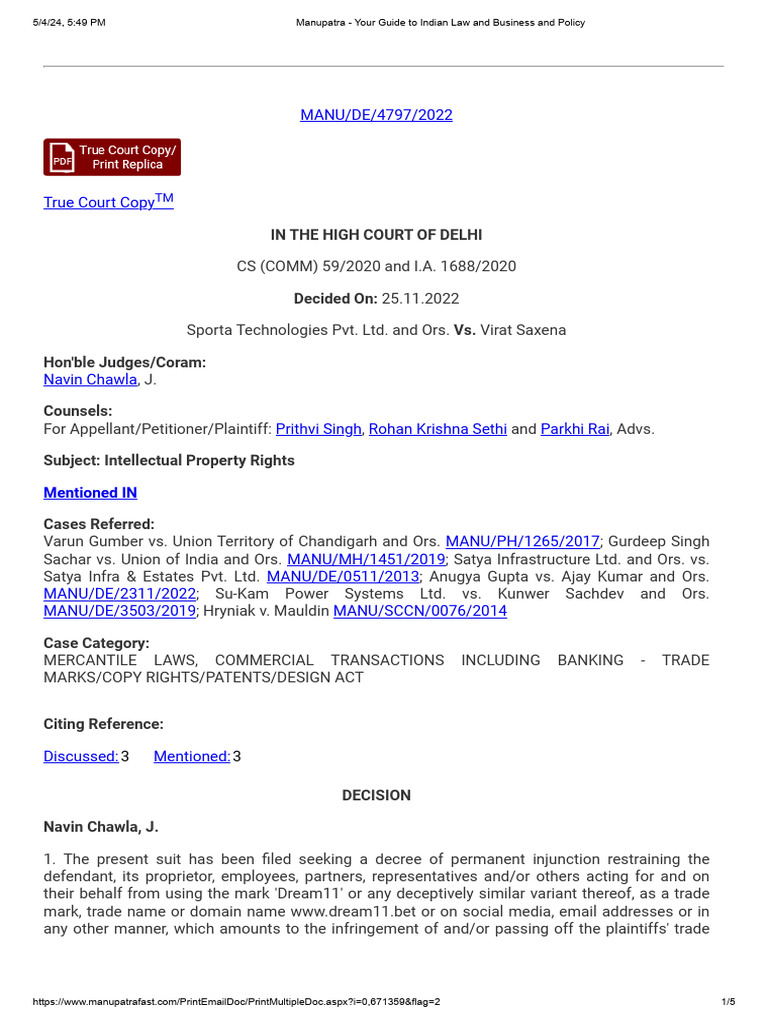 Sporta Manupatra - Your Guide To Indian Law and Business and Policy ...