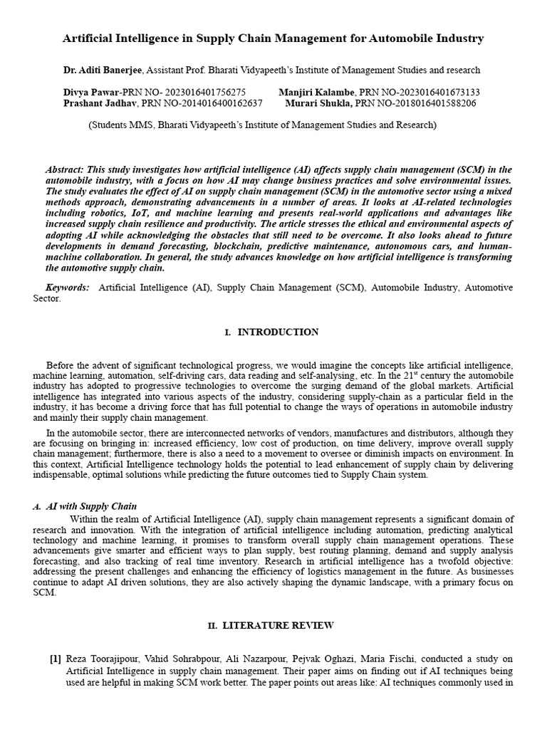 ARTIFICIAL INTELLIGENCE IN SUPPLY CHAIN MANAGEMENT PDF intelligence overview
