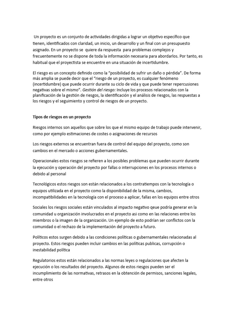 Gestión de Riesgos en Proyectos Efectiva | PDF | Riesgo | Evaluación ...