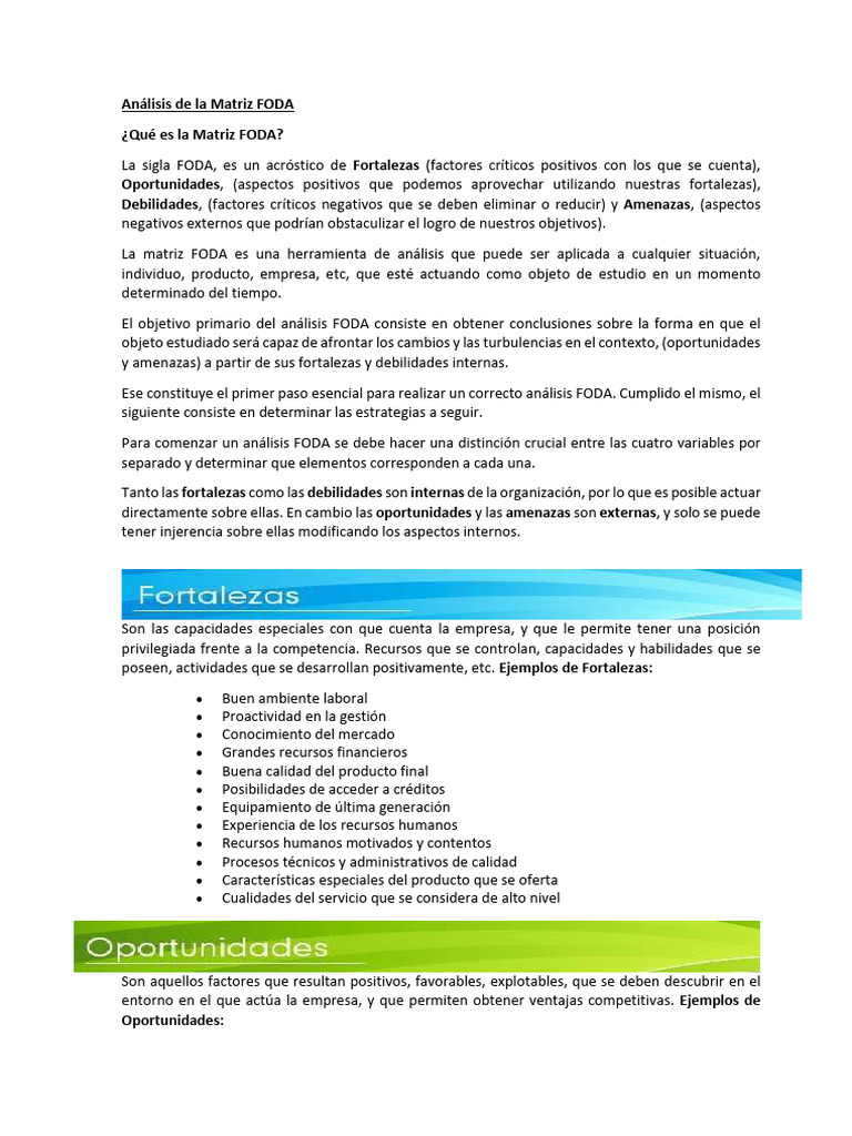 Análisis de La Matriz FODA | PDF | Análisis FODA | Economias