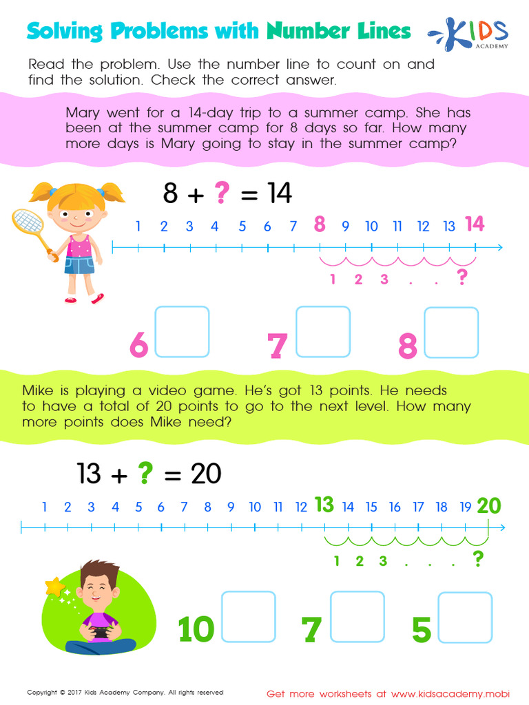 Grade 1 Solving Problems Number Lines Worksheet | PDF