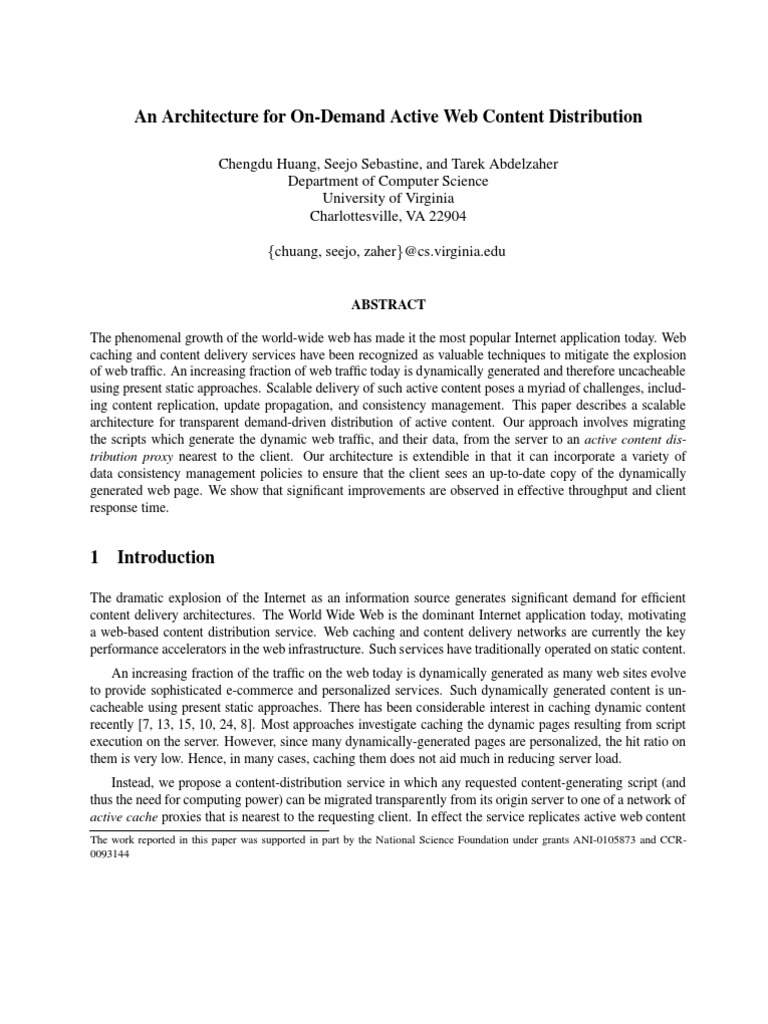 An Architecture For On-Demand Active Web Content Distribution | PDF ...