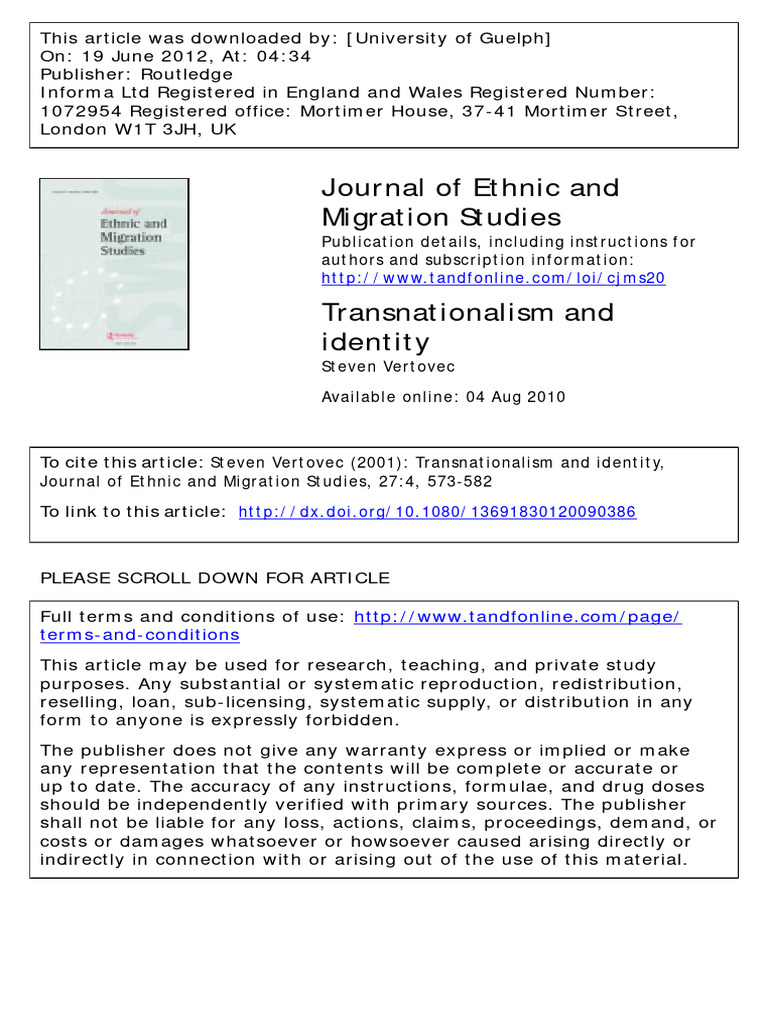 VERTOVEC, S. Transnationalism and Identity. Journal of Ethnic and ...