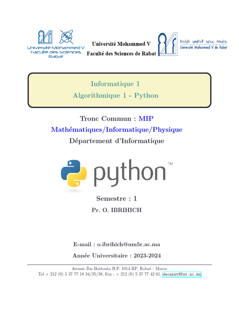 Introduction à l'algorithmique Python | PDF | Langage de programmation ...