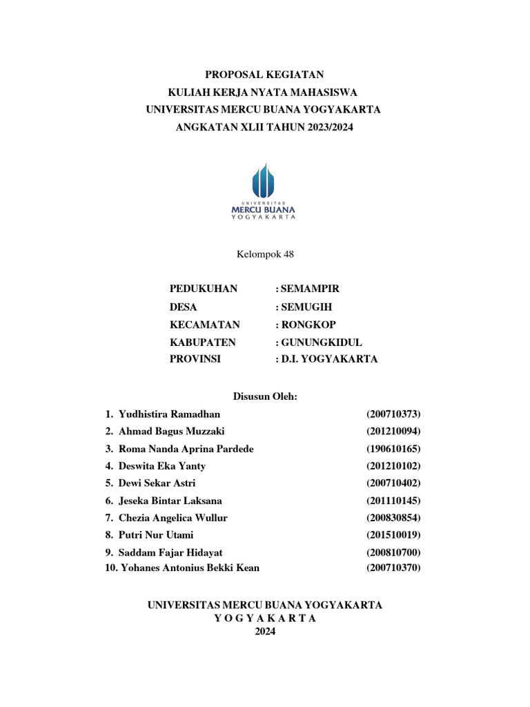 Proposal KKN Universitas Mercu Buana 2024 | PDF