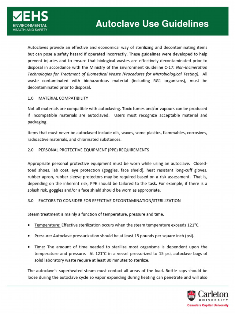 Autoclave Guidelines PDF Sterilization (Microbiology) Steam