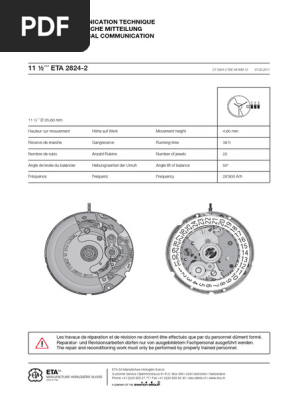 Sautoir De Tirette (Yoke) Pour Mouvement De Montre ETA 2824-2 - Pièce Horlogère D'occasion