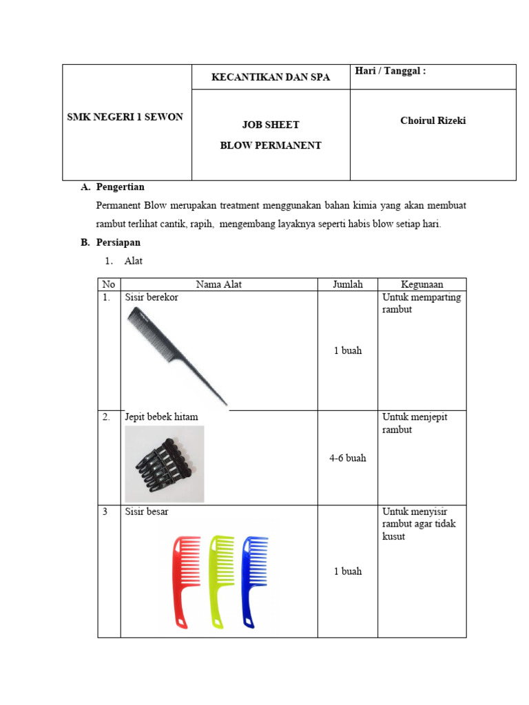 Jobsheet Blow Permanent Rambut | PDF
