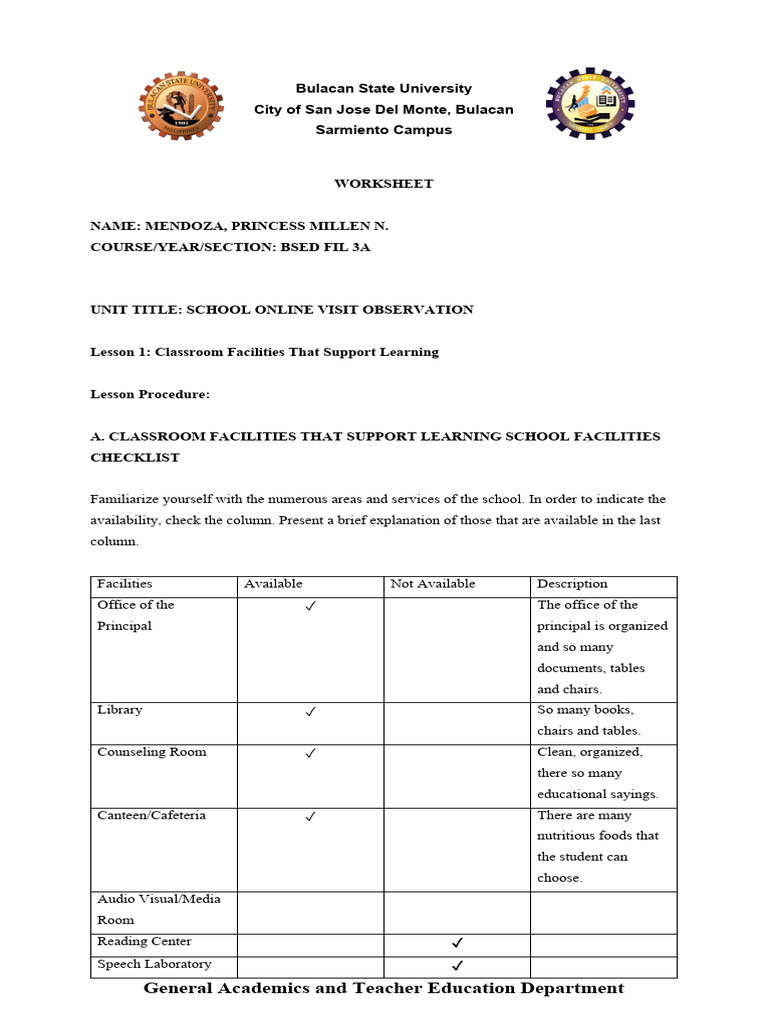 Classroom Facilities Observation Report | PDF | Learning | Teachers