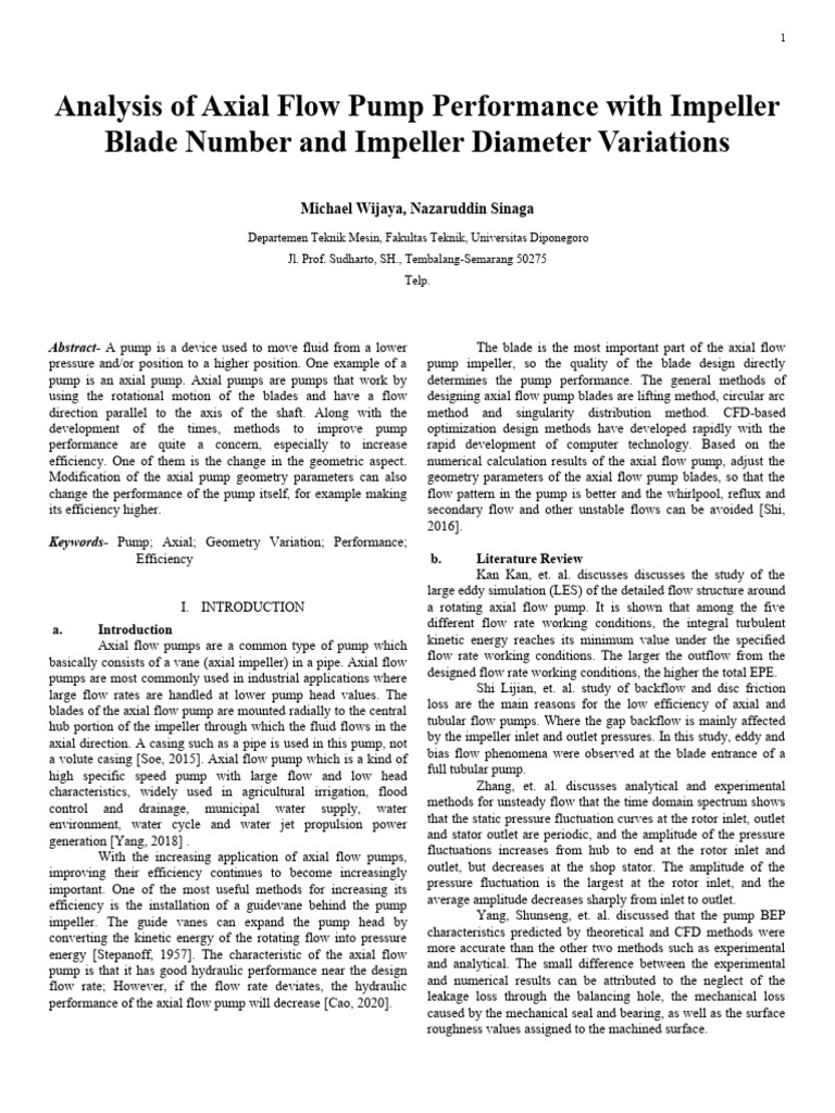 Axial Flow Pump Performance Analysis | PDF | Pump | Fluid Dynamics