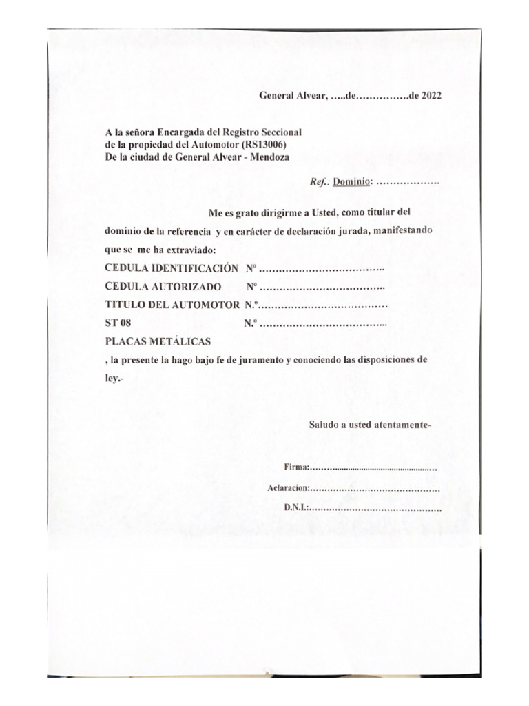 Extravio de Cedula | PDF